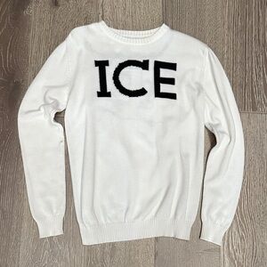 Ice White Crewneck Sweater with Black Logo
